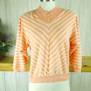 *Vintage 80s Diagonal Striped Peach White Sweater